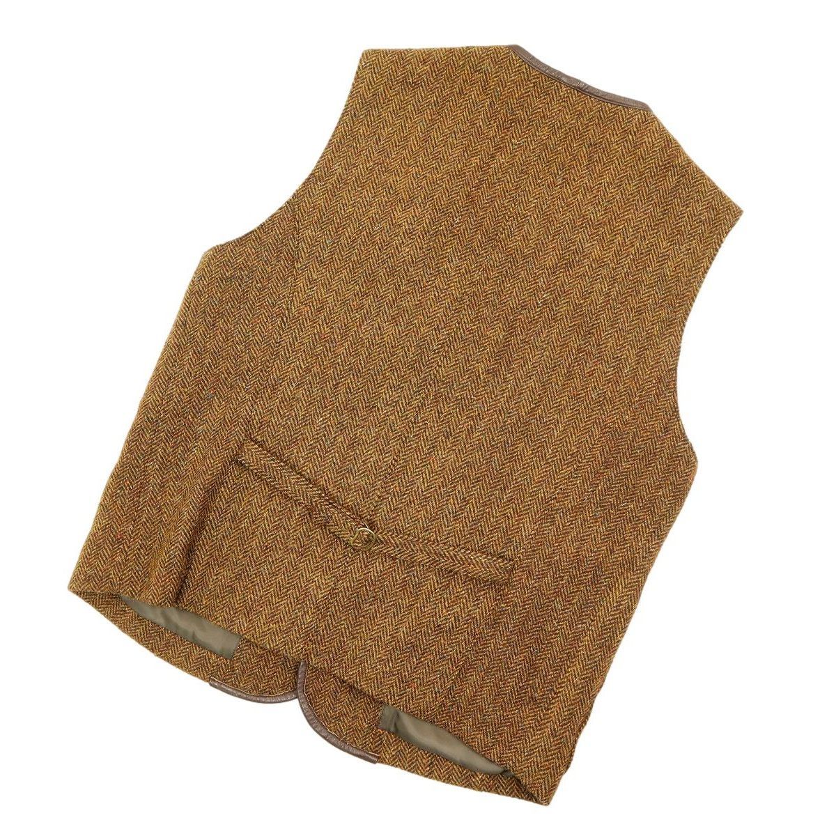 M444 Papas×HARRIS TWEED パパス ハリスツイード ベスト ジレ 一部レザー使用 サイズM