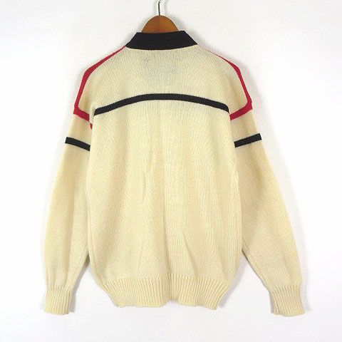 フィラ FILA ヴィンテージ 70s 80s イタリア製 カーディガン ニット ウール 配色 ロゴ 刺繍 ジップアップ 長袖 S アイボリー