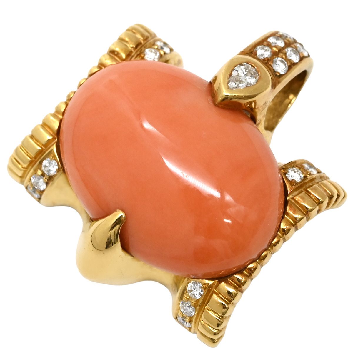 ペンダントトップ 珊瑚 ダイヤ K18YG ダイヤモンド 珊瑚 イエローゴールド 赤 サンゴ ダイヤモンド YG 750 ネックレストップ