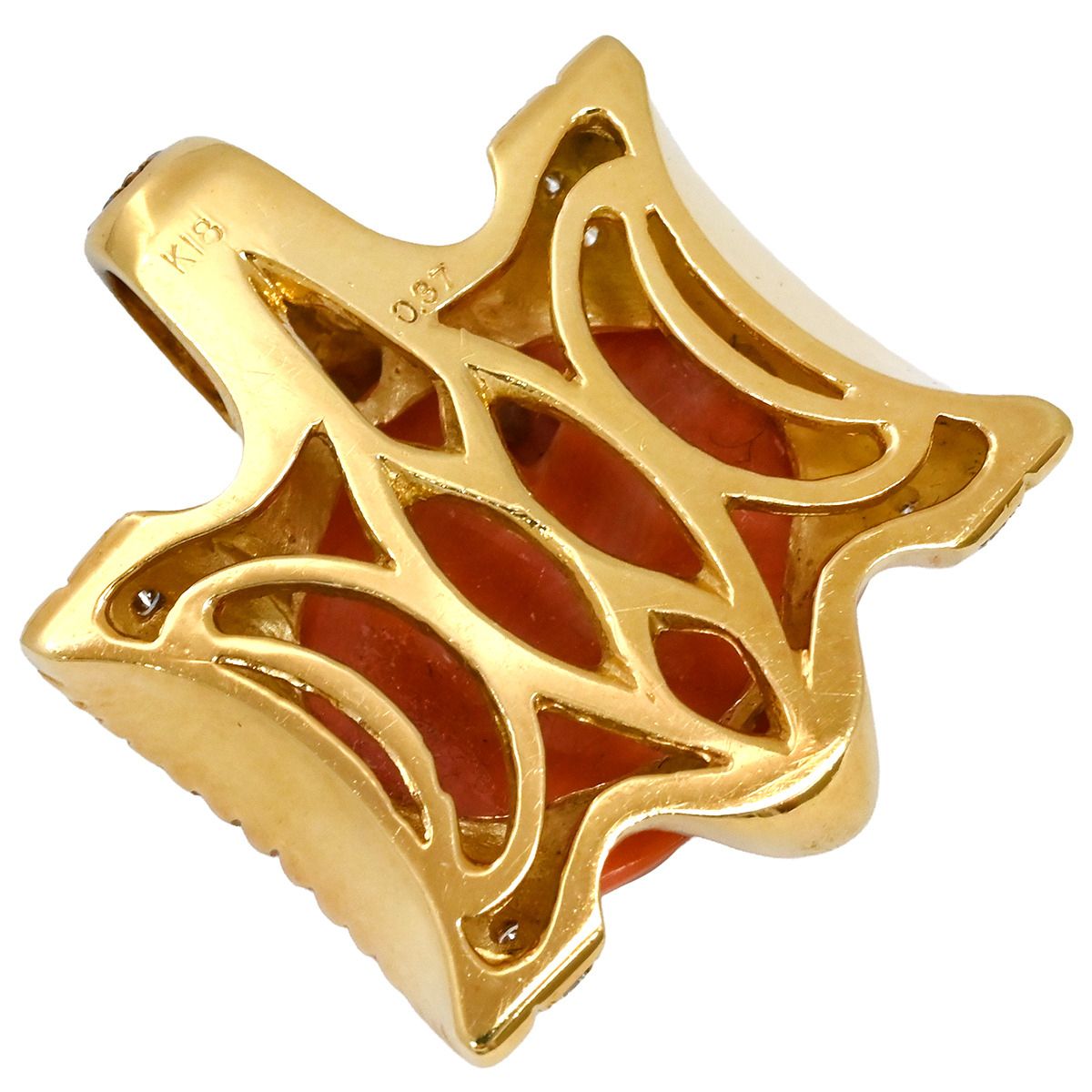 ペンダントトップ 珊瑚 ダイヤ K18YG ダイヤモンド 珊瑚 イエローゴールド 赤 サンゴ ダイヤモンド YG 750 ネックレストップ