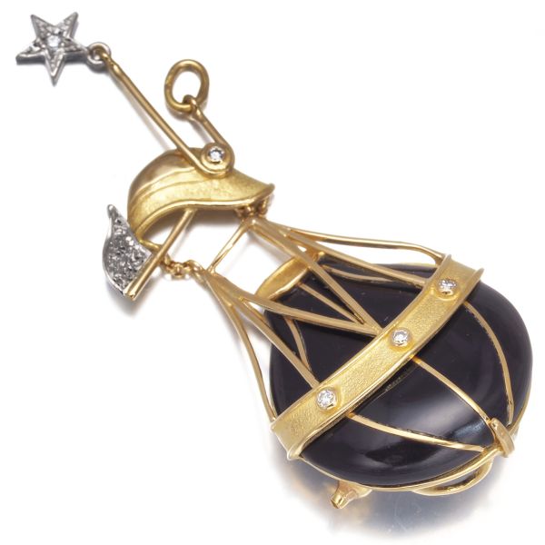 AsTime 石川暢子 ブローチ兼ペンダントトップ ダイヤ ダイヤモンド オニキス 気球 K18YG Pt900 179414