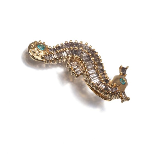 ダイヤ ダイヤモンド 0.30ct パライバトルマリン 0.02ct タツノオトシゴ アニマル ペンダントトップ K18YG 179471