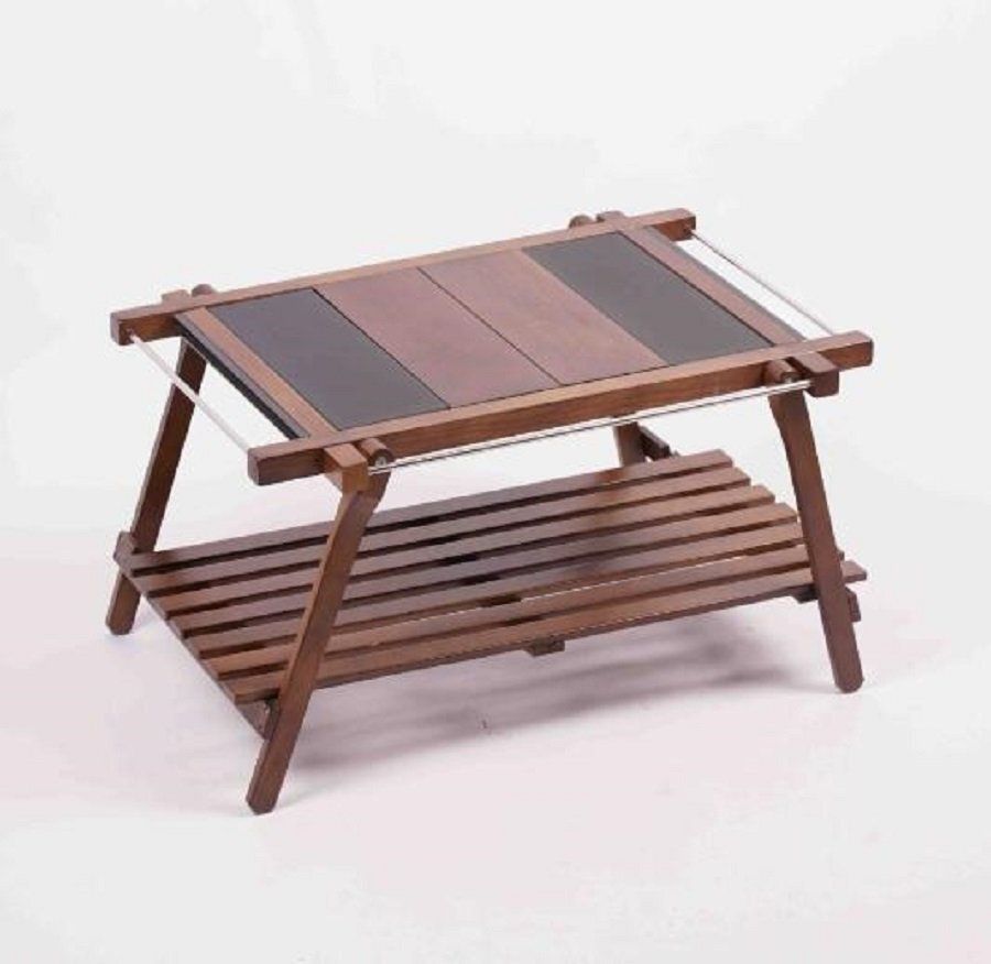 高品質 木製 折りたたみ IGT規格 2段テーブルフレームと天板5枚 セット 超軽量5kg キャンプアウトド ア 収納付き75×50×40cm