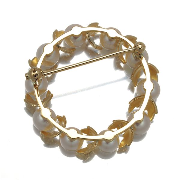 ミキモト ブローチ パール 真珠 5.8mm サークル リーフ リース K18YG 178345 FORTGASGNV_COM_BR