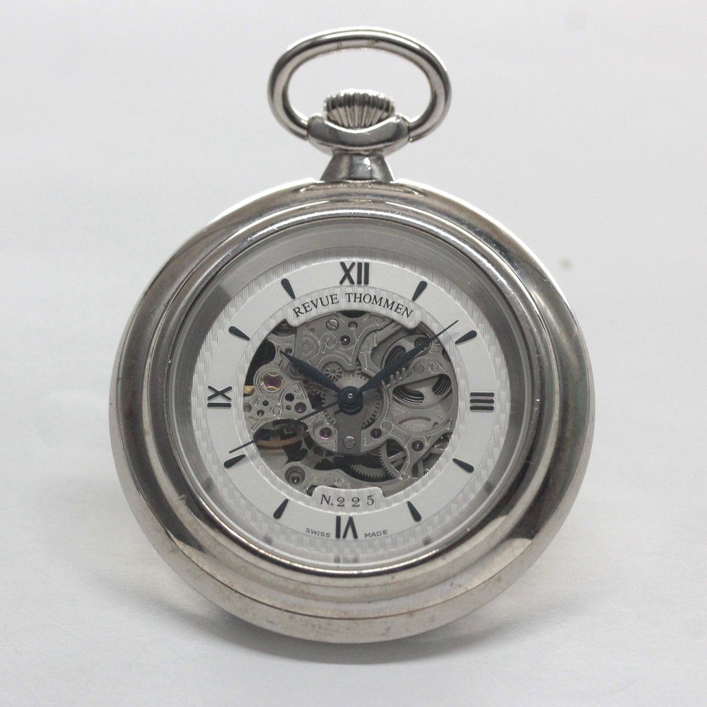 絶版モデル Revue Thommen レビュートーメン 手巻き式 スケルトン シルバー 懐中時計 102