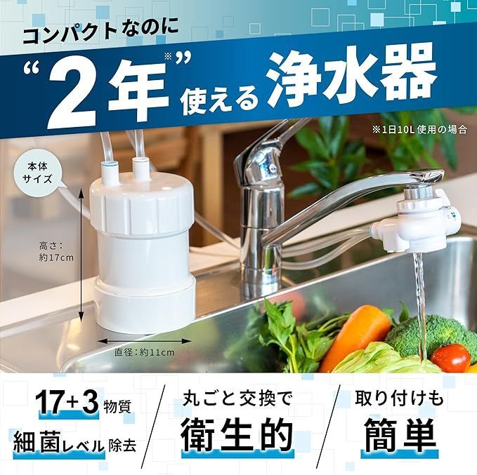 浄水器GOQURIA ホワイト 2年間カートリッジ交換不要 20物質除去 PFAS PFOS PFOA 除去 キッツマイクロフィルター