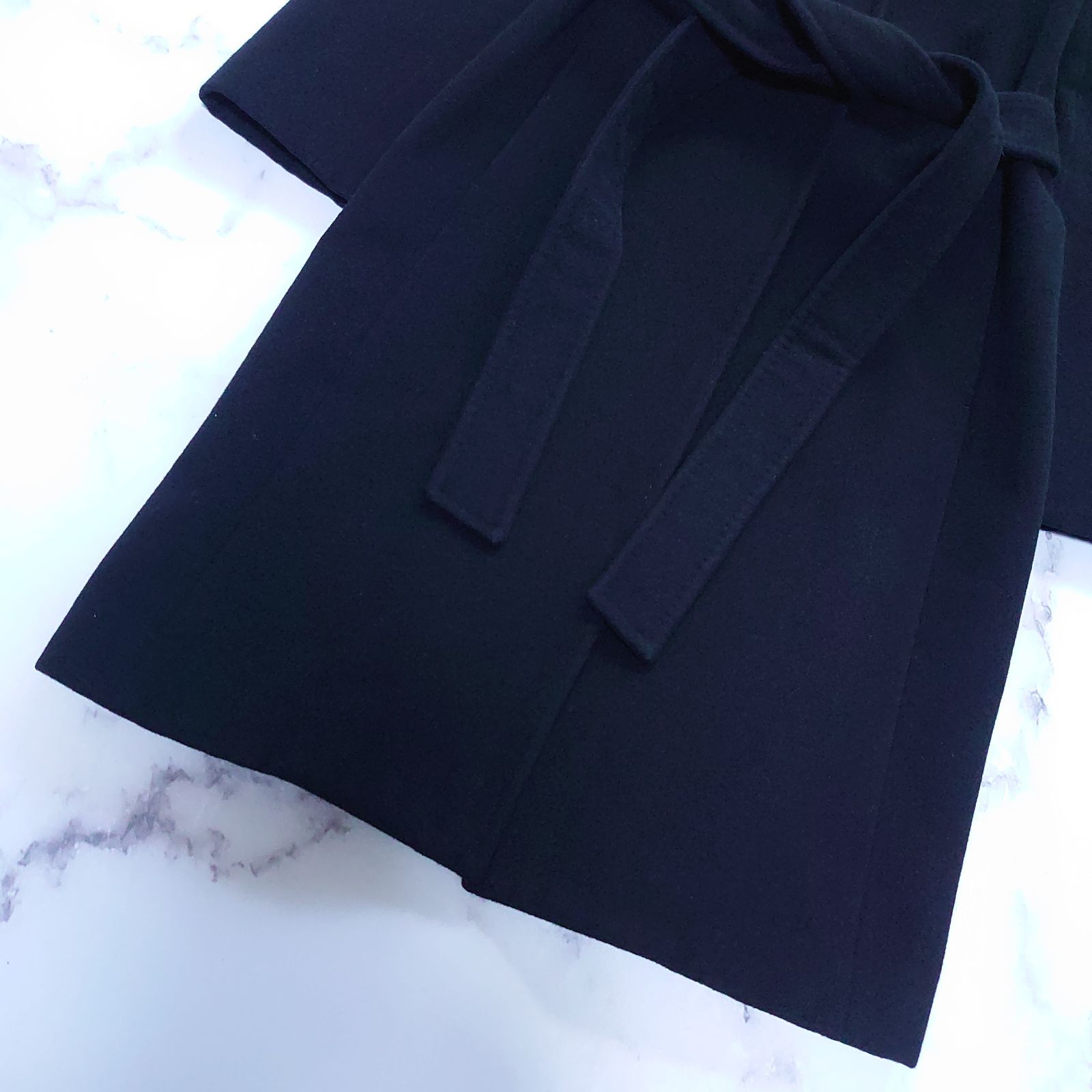 エムプルミエ カシミヤ100％ ロングコート 黒 ブラック ベルト 36 S