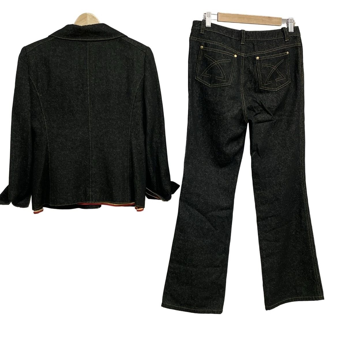 レオナール レディースパンツセットアップ レディース - レッド×黒×マルチ LEONARD FASHION ペイズリー 3点セット デニム カットソー