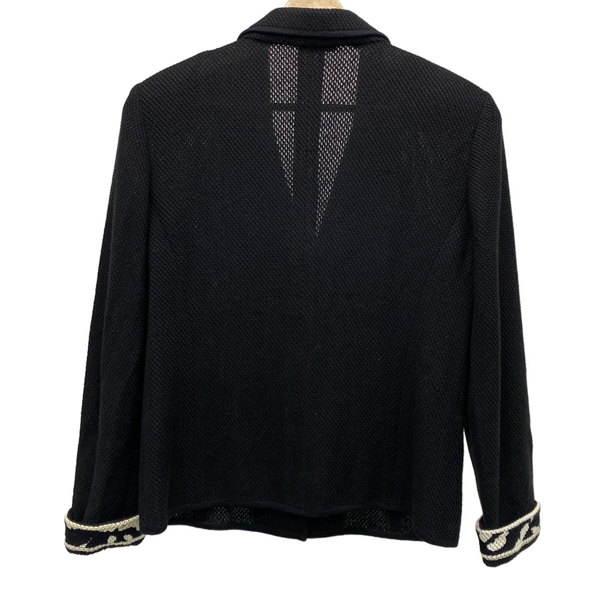 LEONARD レオナール ジャケット サイズL レディース 黒×白 長袖 袖柄あり 肩パッド 春 夏