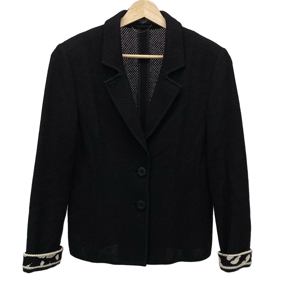 LEONARD レオナール ジャケット サイズL レディース 黒×白 長袖 袖柄あり 肩パッド 春 夏