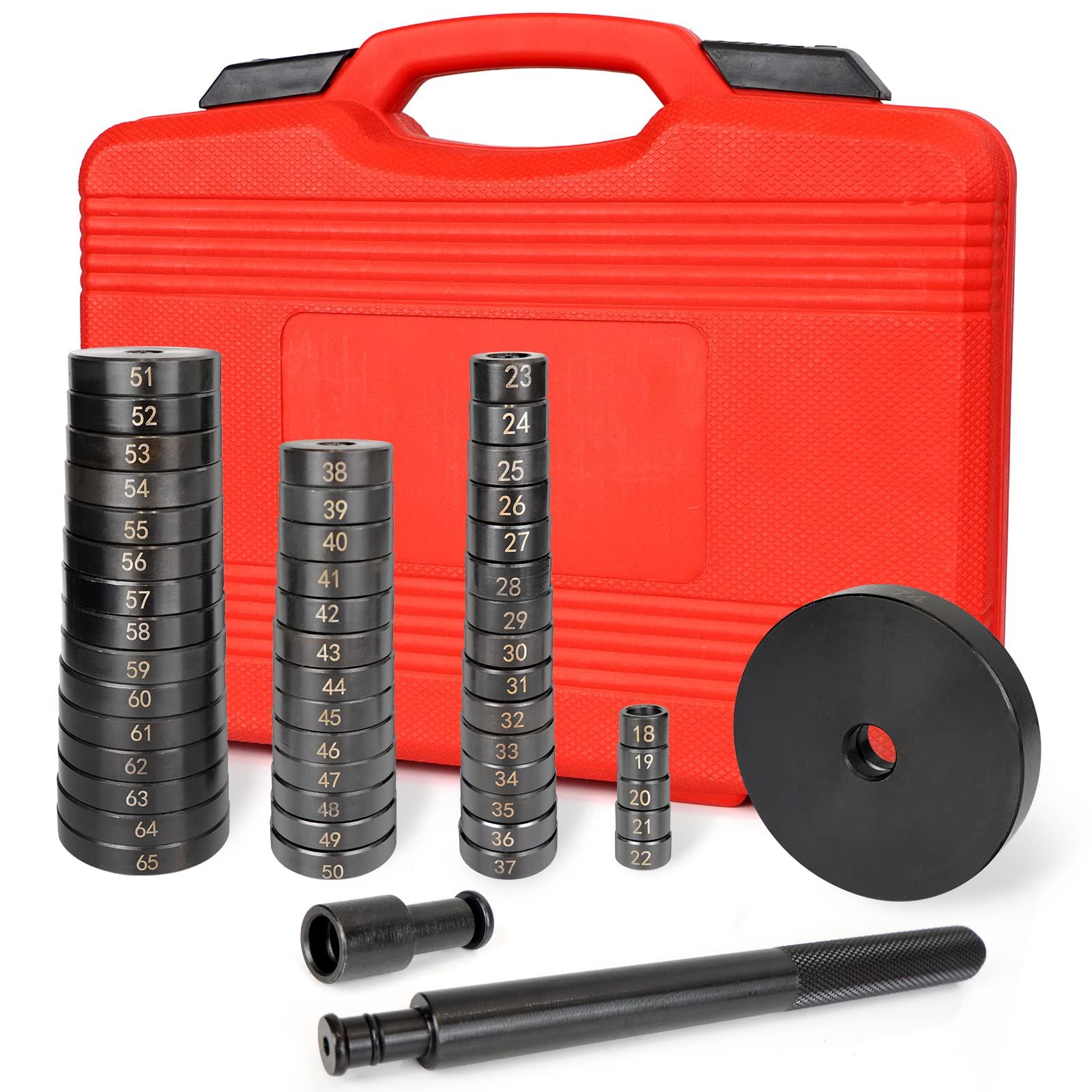 YESHMA 油圧プレス アタッチメント ベアリングインストーラ ベアリング 圧入 アダプター 52PCS 工具 セット 18-65mm 74MM 対応 オイルシール ブッシュ 挿入工具 バイク クランクケース ベアリングツール 車 ベアリング 交換 圧入 工