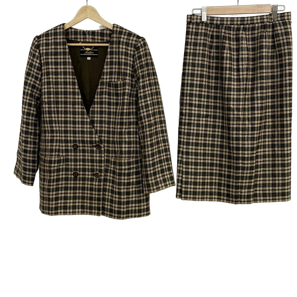 Leilian レリアン スカートセットアップ レディース - ダークブラウン×ブラウン×マルチ 肩パッド