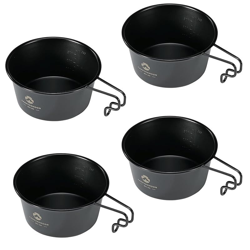 キャンピングムーン CAMPING MOON キャンプ用 コップ ステンレス シェラカップ 黒 深型 黒シェラ 360ml 4点セット BKS-360-4P 1