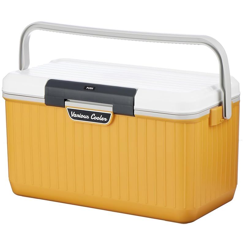 サンカ べリアスクーラー な断熱材を採用 ワンプッシュオープン型クーラーボックス 24L 大型 イエロー 保冷力の高いハードタイプ 蓋が外せてお手入れ簡単 作業台にもなるフラットなふた 2人で持ち運べる大きな持ち手 ショルダーベルト付き 釣り キャン 0