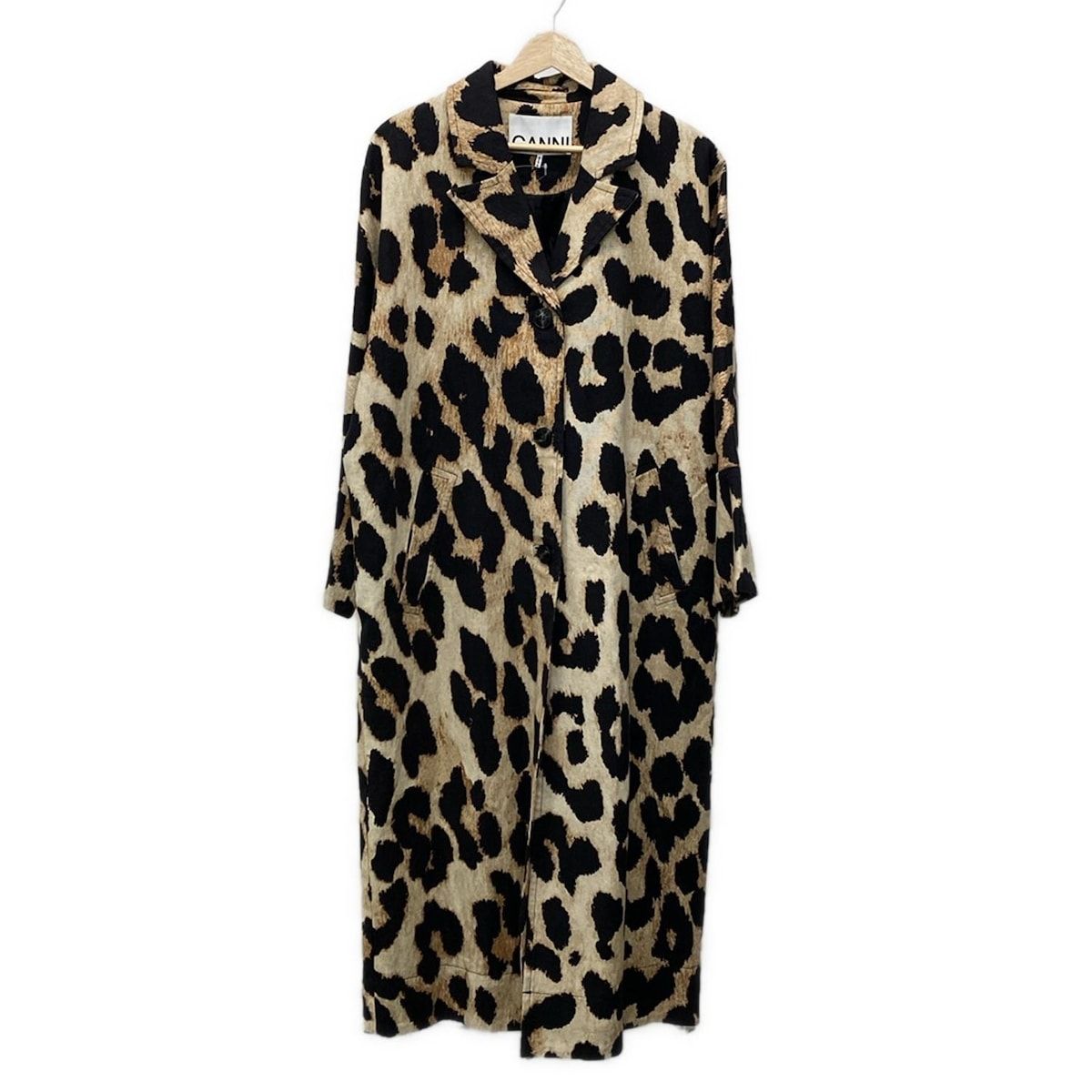 GANNI ガニー コート レディース - ライトブラウン×黒×マルチ 長袖 麻混 豹柄 ロング丈 春 秋