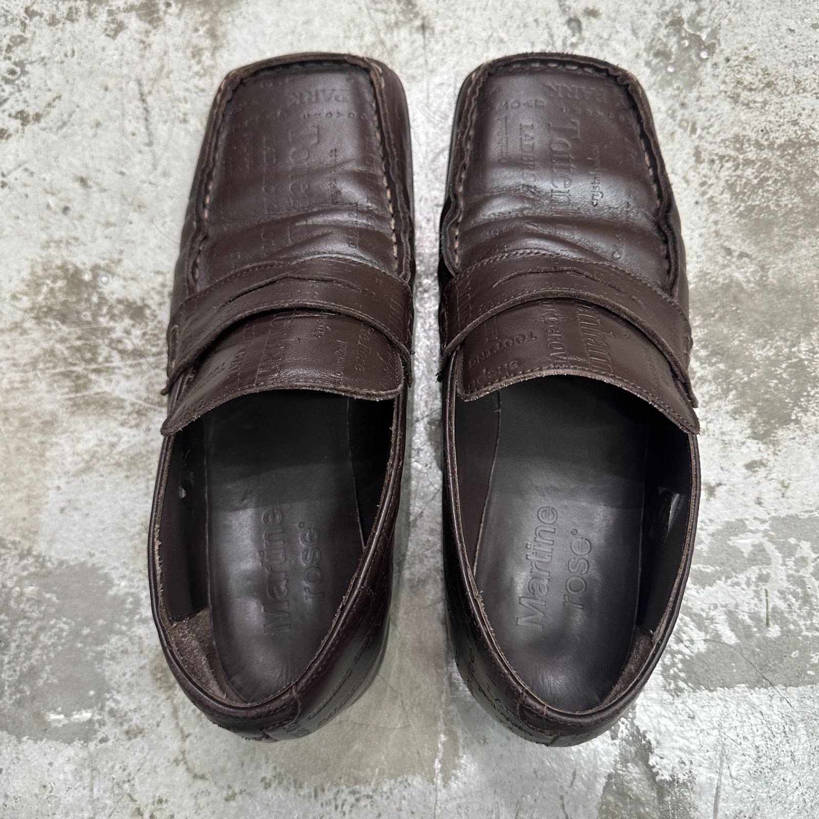 MARTINE ROSE 文字 レザー スクエアトゥ ローファー 短靴 マーティンローズ 43 ブラウン 1533 M 1