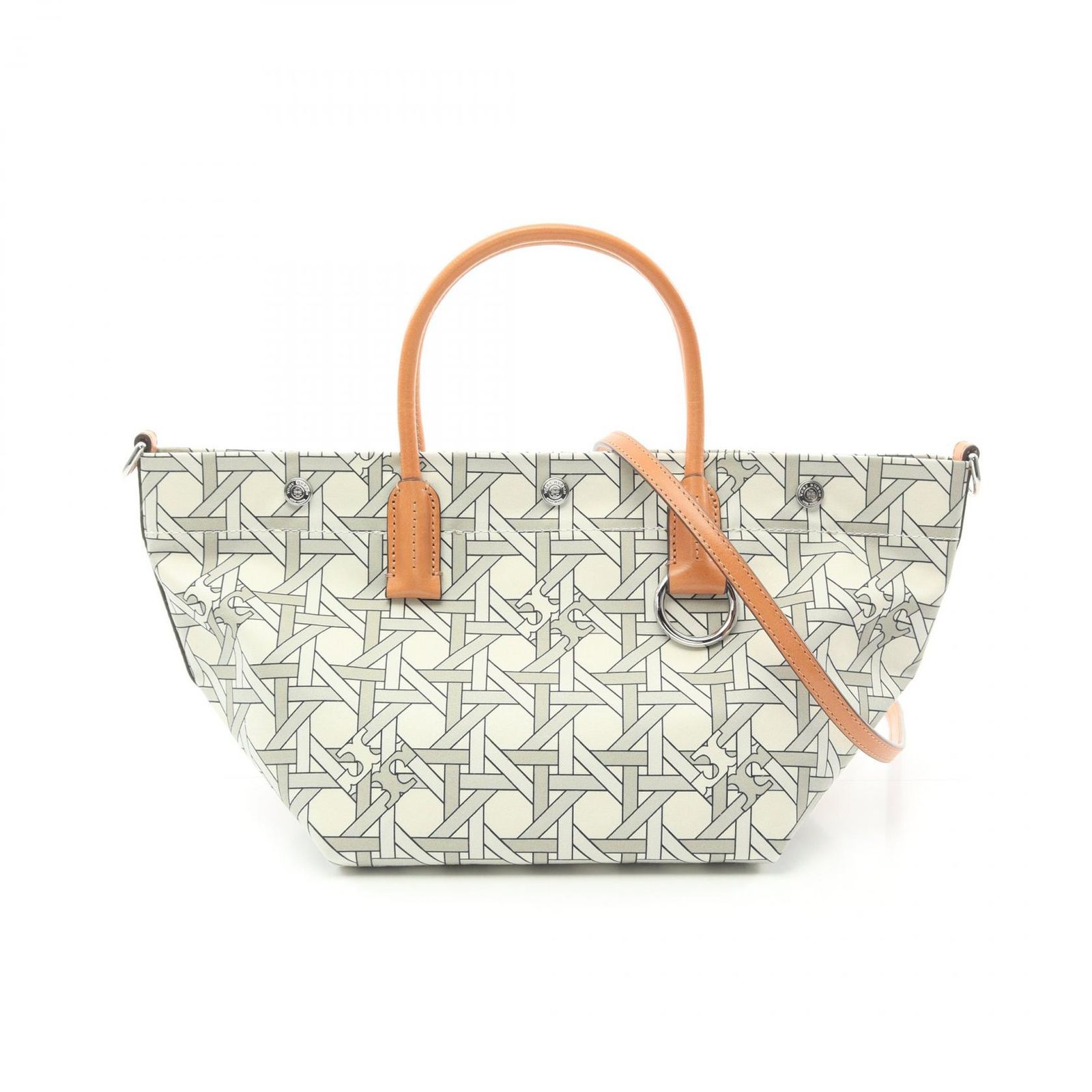 トリーバーチ Tory Burch トートバッグ BASKET WEAVE バスケット ウィーブ 146547100 アイボリー グレー キャンバス レザー 2wayショルダーバッグ レディース
