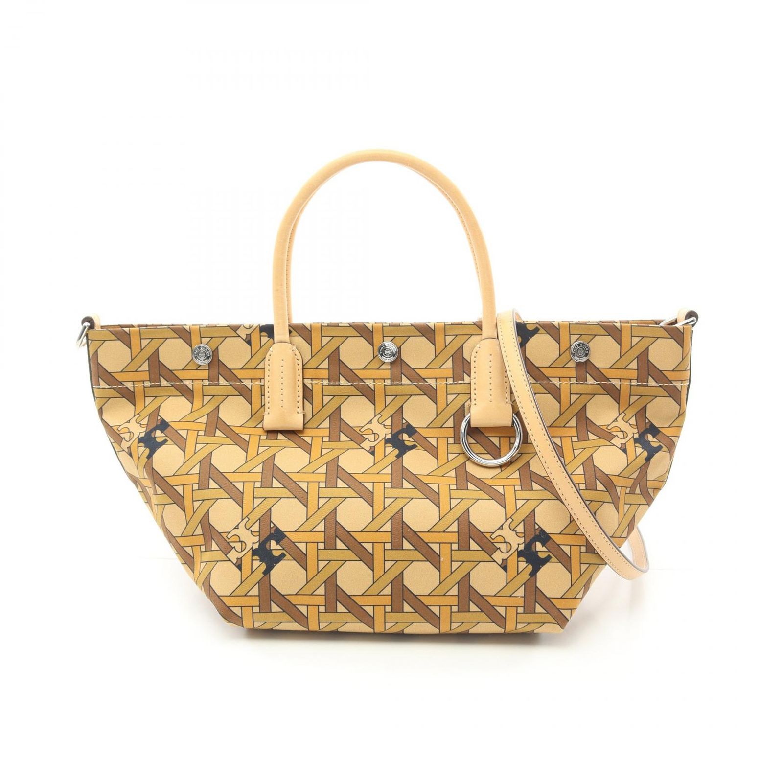 トリーバーチ Tory Burch トートバッグ BASKET WEAVE バスケット ウィーブ 146547200 タン キャンバス レザー 2wayショルダーバッグ レディース