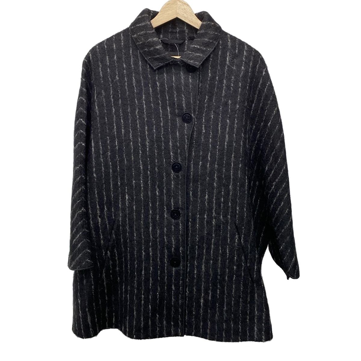 EMPORIOARMANI エンポリオアルマーニ コート サイズ40 M レディース - 黒×ベージュ×ダークブラウン 長袖 ストライプ 秋 冬