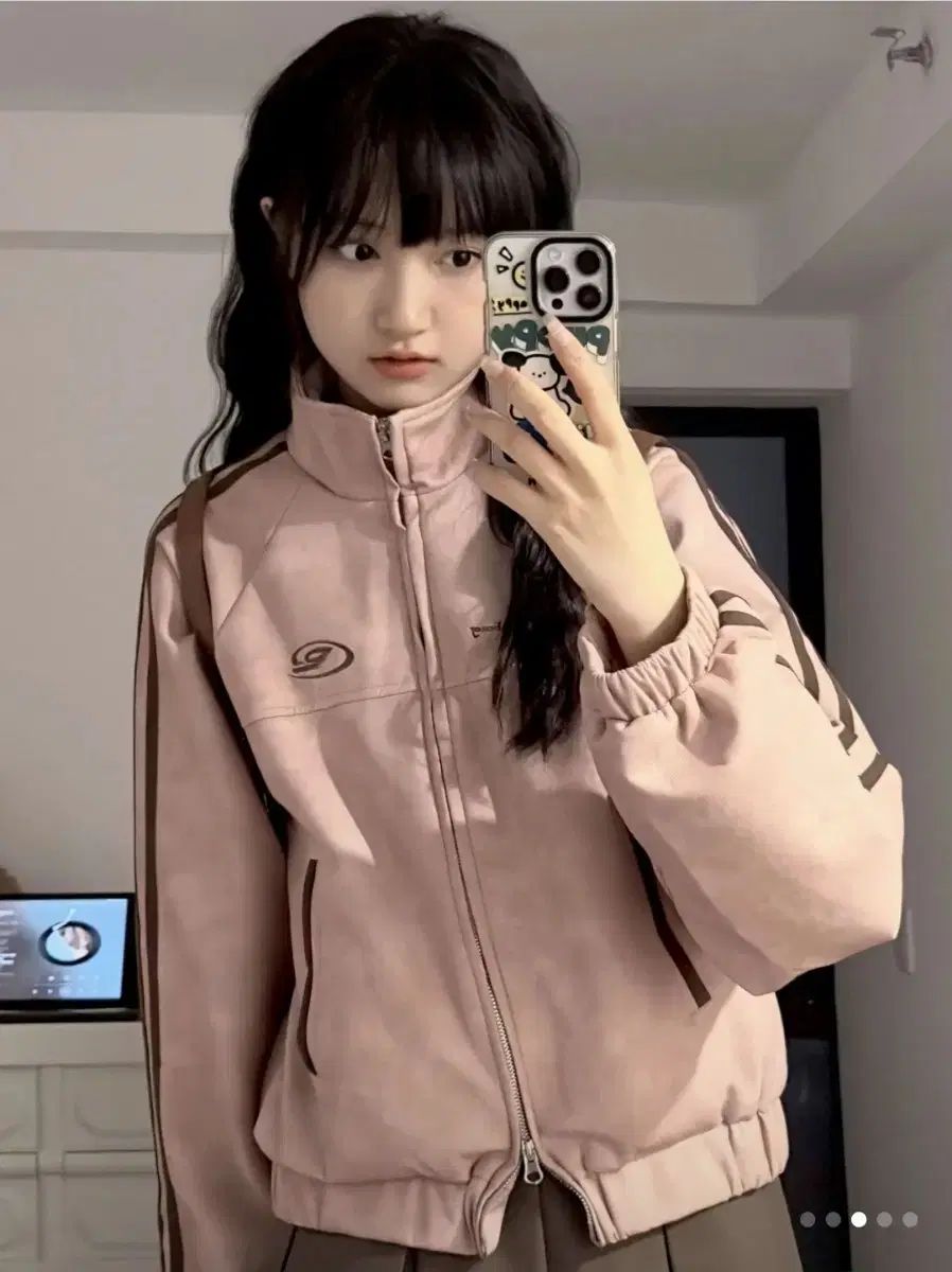 ピンク スウェード ツーウェイ ジップアップ ジャケット アウター