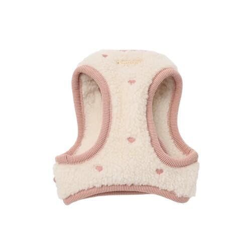 moncheri モンシェリ ボアハート刺繍ハーネス リードSET 犬 ハーネス 小型犬 L ピンク サイズ調節 ワンタッチ 着脱簡単 犬用 お散歩 お出かけ