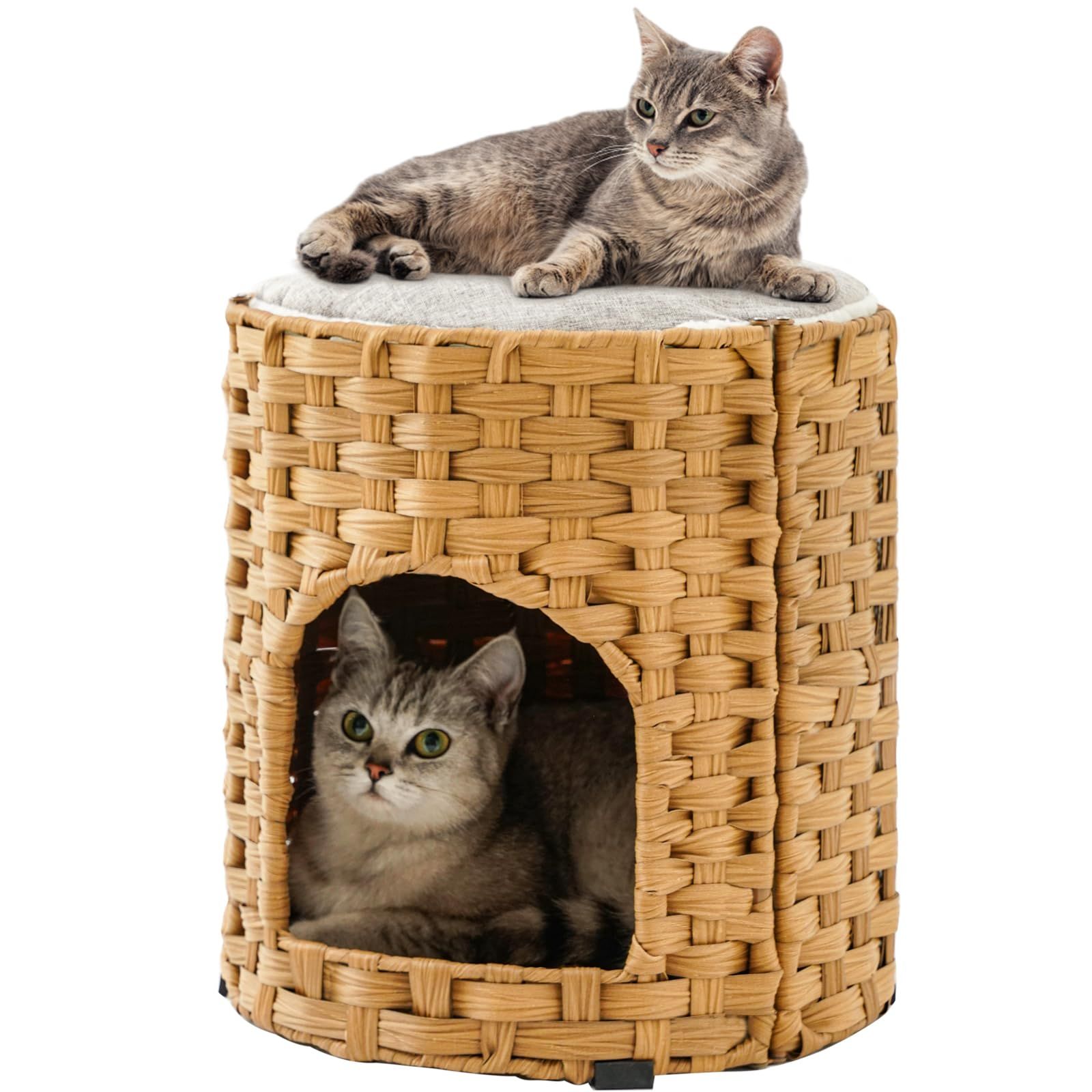 新品 猫 ベッドキャットハウスは手編み籐製の両面クッション付き 新品 猫 ベッドキャットハウスは手編み籐製の両面クッション付き