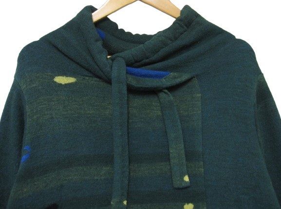 慈雨 ジウ JIU センソユニコ 温かなウール混 厚手生地 ワンピース チュニック Aライン 和柄 ボーダー 緑系 Lサイズ40 秋冬春用 管理番号L29456AWS-251103-1K 1350