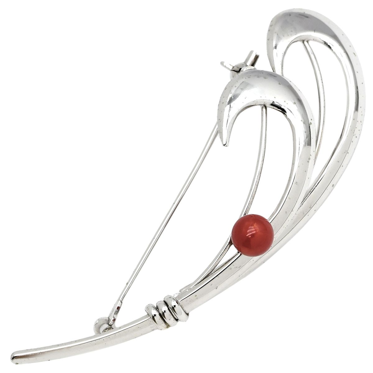 ブローチ 珊瑚 シルバー 珊瑚 シルバー×コーラル 赤 流線ブローチ