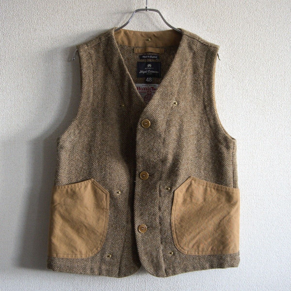 NIGEL CABOURN Harris Tweed×OILCLOTH COTTON POCKET VEST 48 ナイジェルケーボン ベスト s2510137