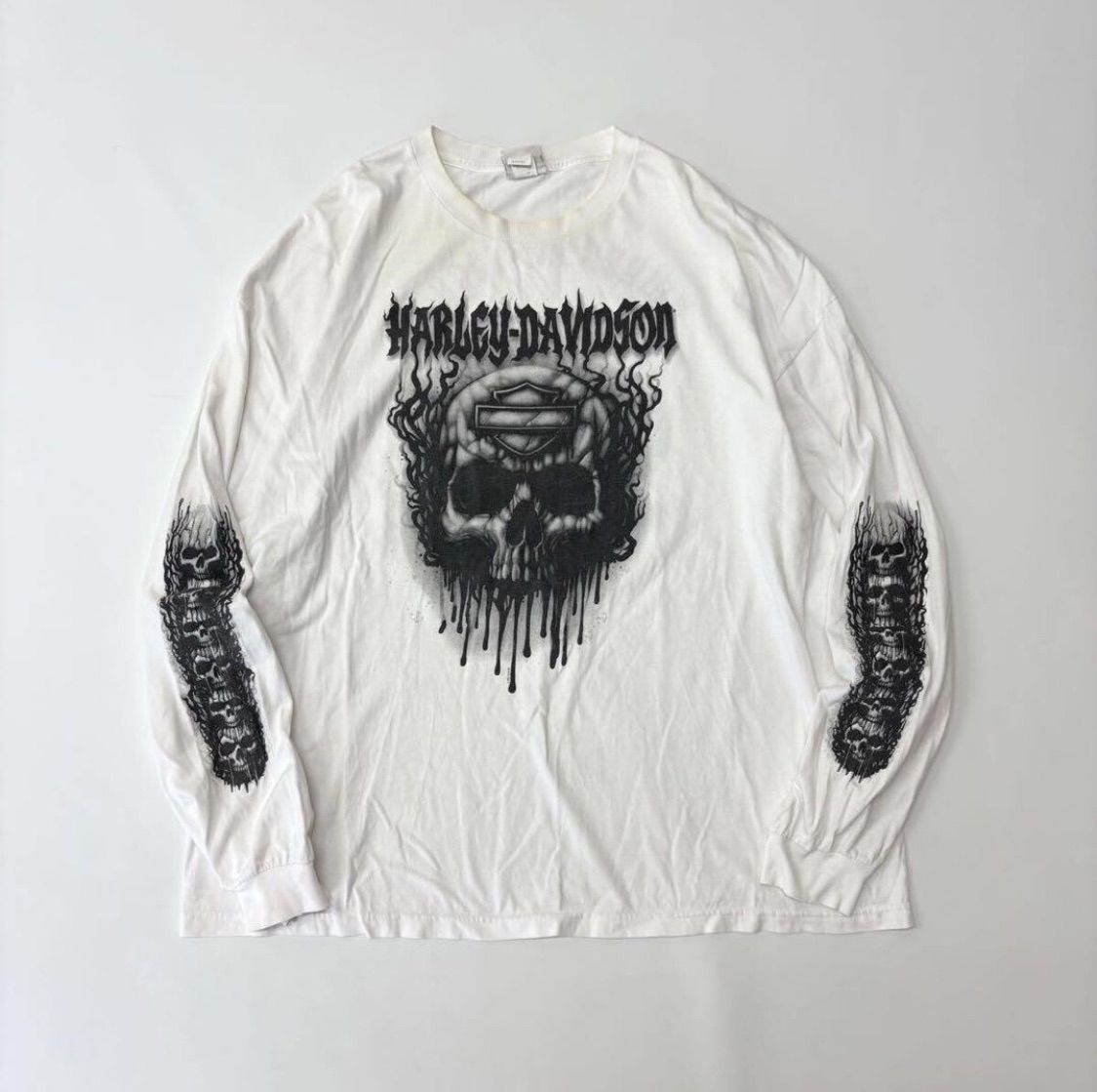 HARLEY DAVIDSON ハーレー ダビッドソン スカル フレイム バックプリント 袖プリント ロンT サイズ 3XL 709-0050