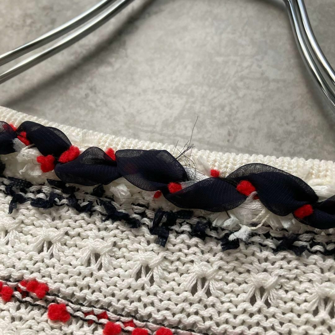  ルネ Rene 半袖ツイードジャケット ニットカーディガン Wスライダー ビーズ 白赤紺 五分袖 七分袖 カーディガン ボレロ アンサンブル