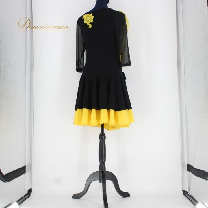 社交ダンス 衣装 ラテン ドレス ワンピース パーティ衣装 女性用 レディース オールシーズン 黒 黄色 ラインストーン ブラック系 イエロー系 ICHIOKU イチオク フ スカート セクシー おしゃれ 発表会 ダンスパフォーマンス 楽器演奏 ショート丈 LLC-HASEGAWATOSO_COM