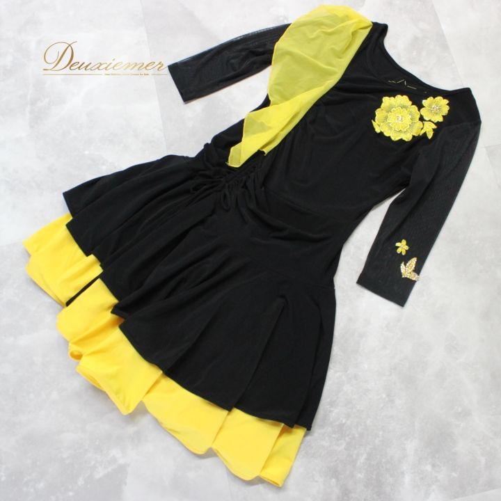 黒×黄色ツートンカラーワンピース✦スタンダード練習着✨ダンスパーティーにも！ 新品 未使用 黒×黄色ツートンカラーワンピース スタンダード練習着