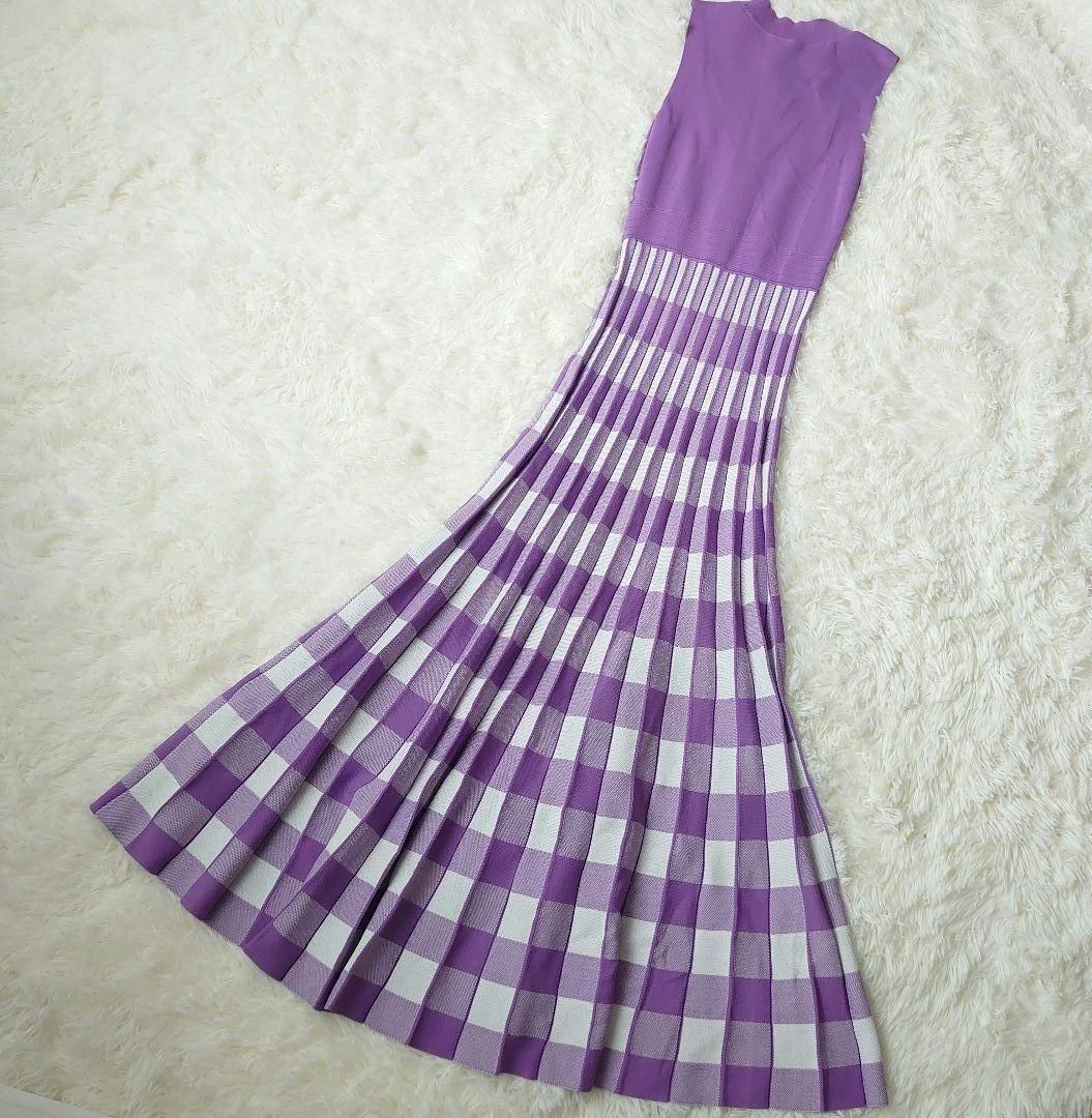 diagram ワンピース ロング マキシ ニット チェック ダイアグラム ラベンダー サイズ36