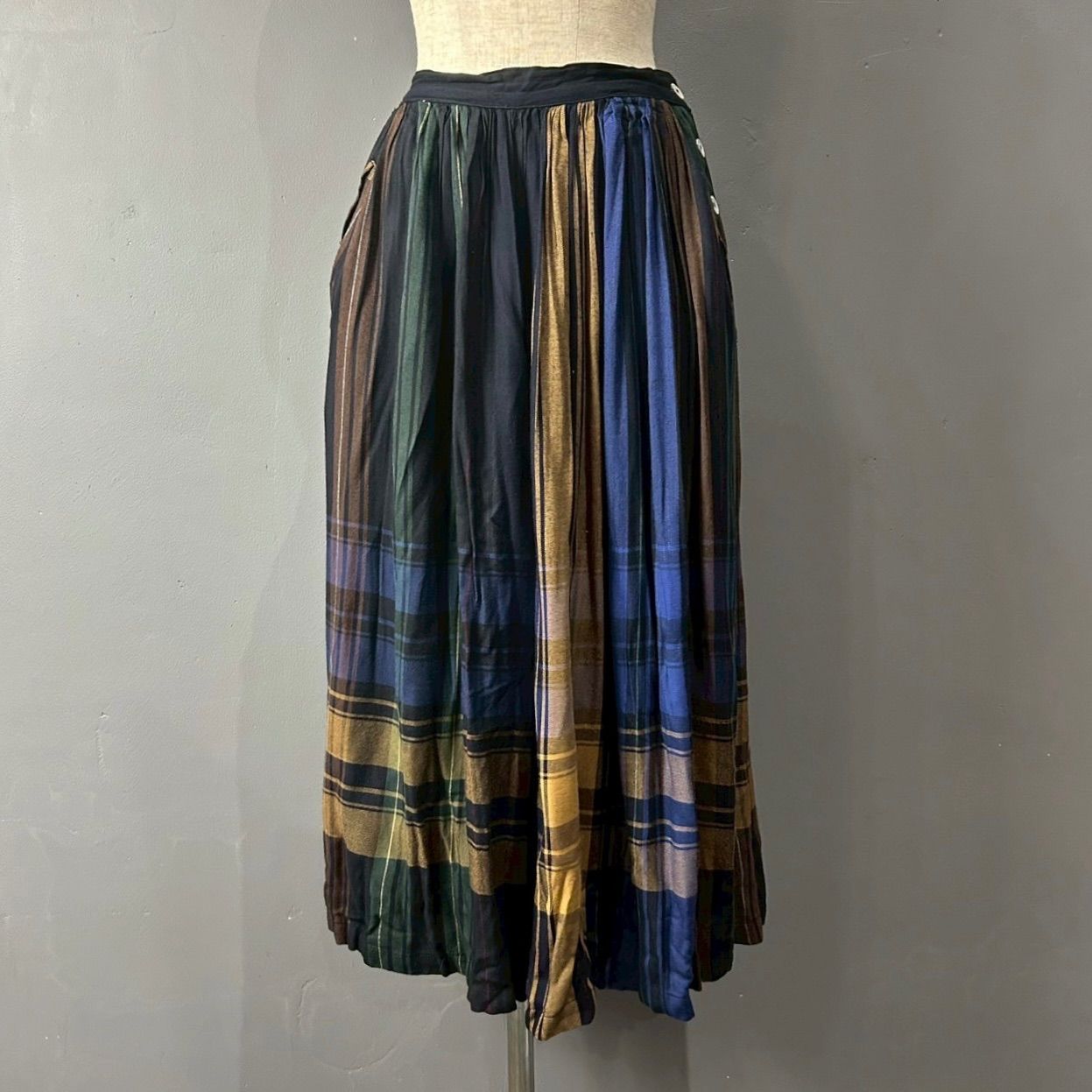 Vintage Y s Yohji Yamamoto Multicolore ワイズ ヨウジヤマモト プリーツ スカート チェック柄 マルチ ヴィンテージ シェルボタン