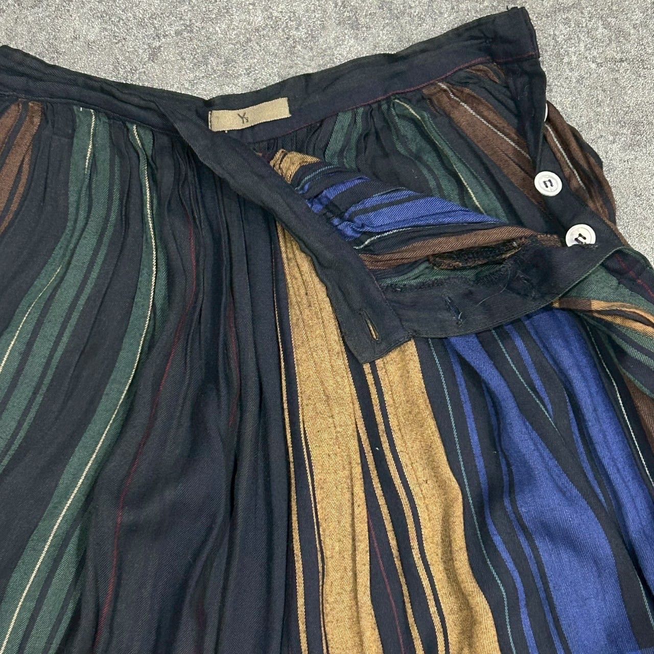 Vintage Y s Yohji Yamamoto Multicolore ワイズ ヨウジヤマモト プリーツ スカート チェック柄 マルチ ヴィンテージ シェルボタン GULLKHAN_COM