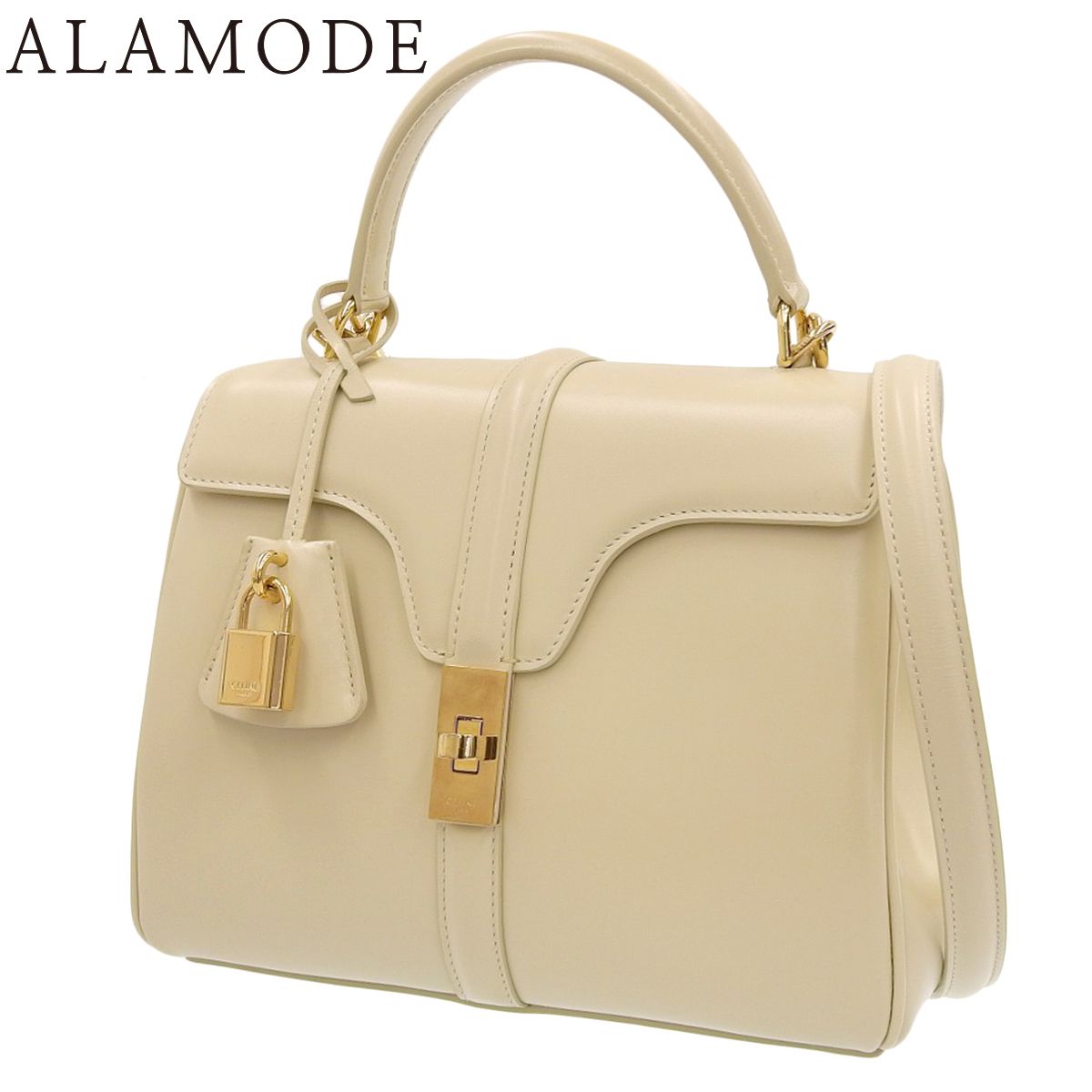 CELINE セリーヌ スモール 16セーズ ハンドバッグ ショルダー 2WAY 肩掛け カーフ クリーム薄黄色 ゴールド金具 188003BEY レディース 40802161063 アラモード