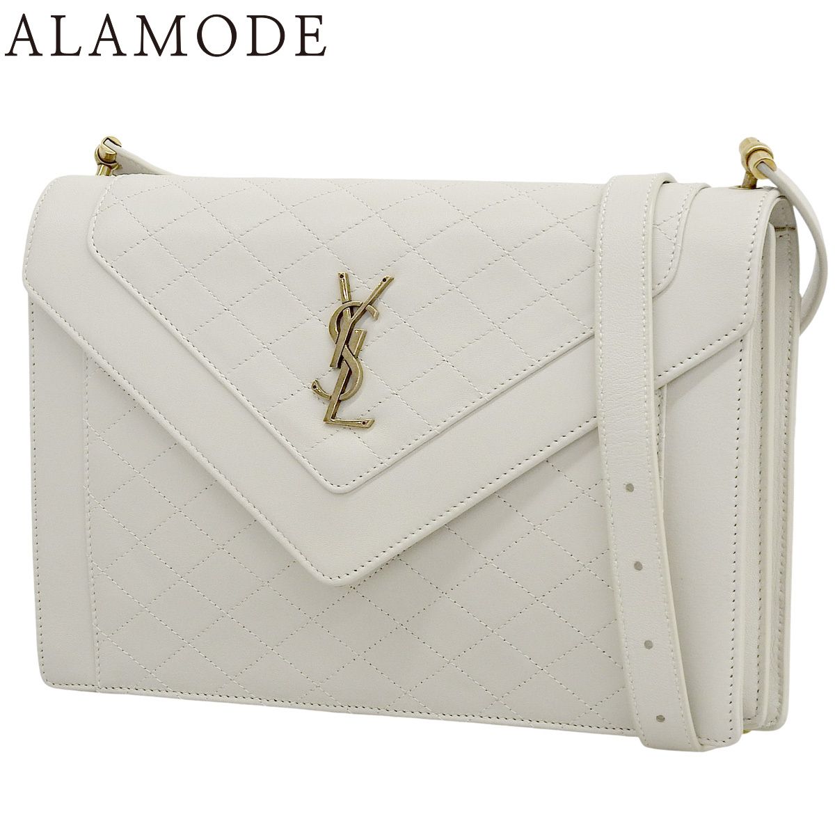 SAINT LAURENT PARIS サンローランパリ ギャビー キルティング バッグ ショルダーバッグ 2WAY 肩掛け 斜め掛け クラッチ レザー アイボリー マットゴールド金具 668863 レディース 40802158281 アラモード