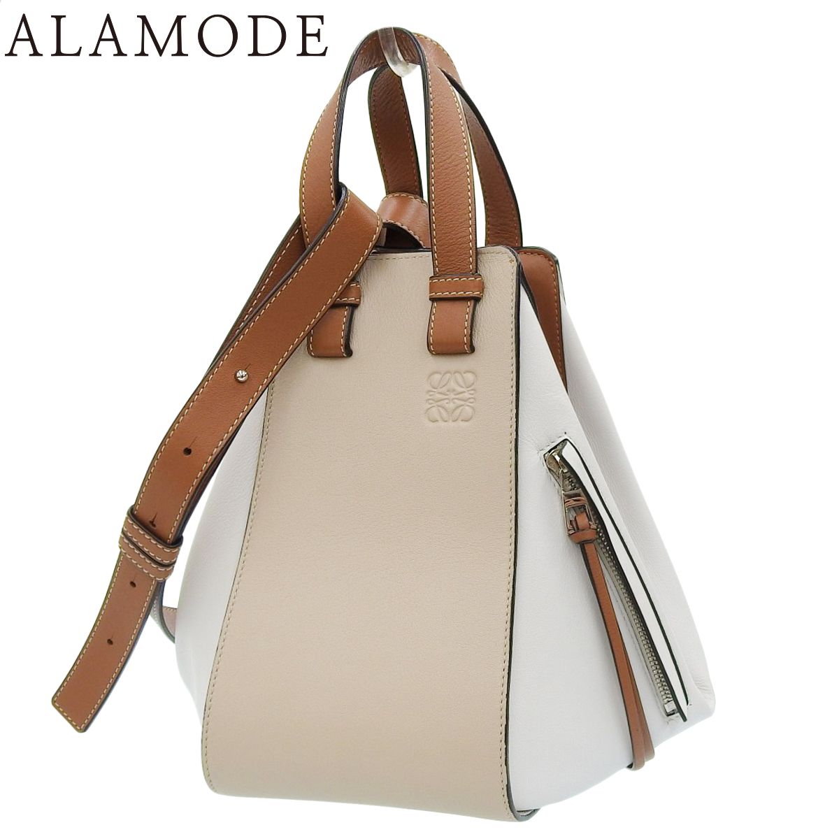 LOEWE ロエベ Hammock ハンモック スモールバッグ ハンドバッグ ショルダーバッグ 肩掛け 2WAY カーフ ホワイト白 ブラウン茶 ベージュ シルバー金具 レディース 40802158668 アラモード
