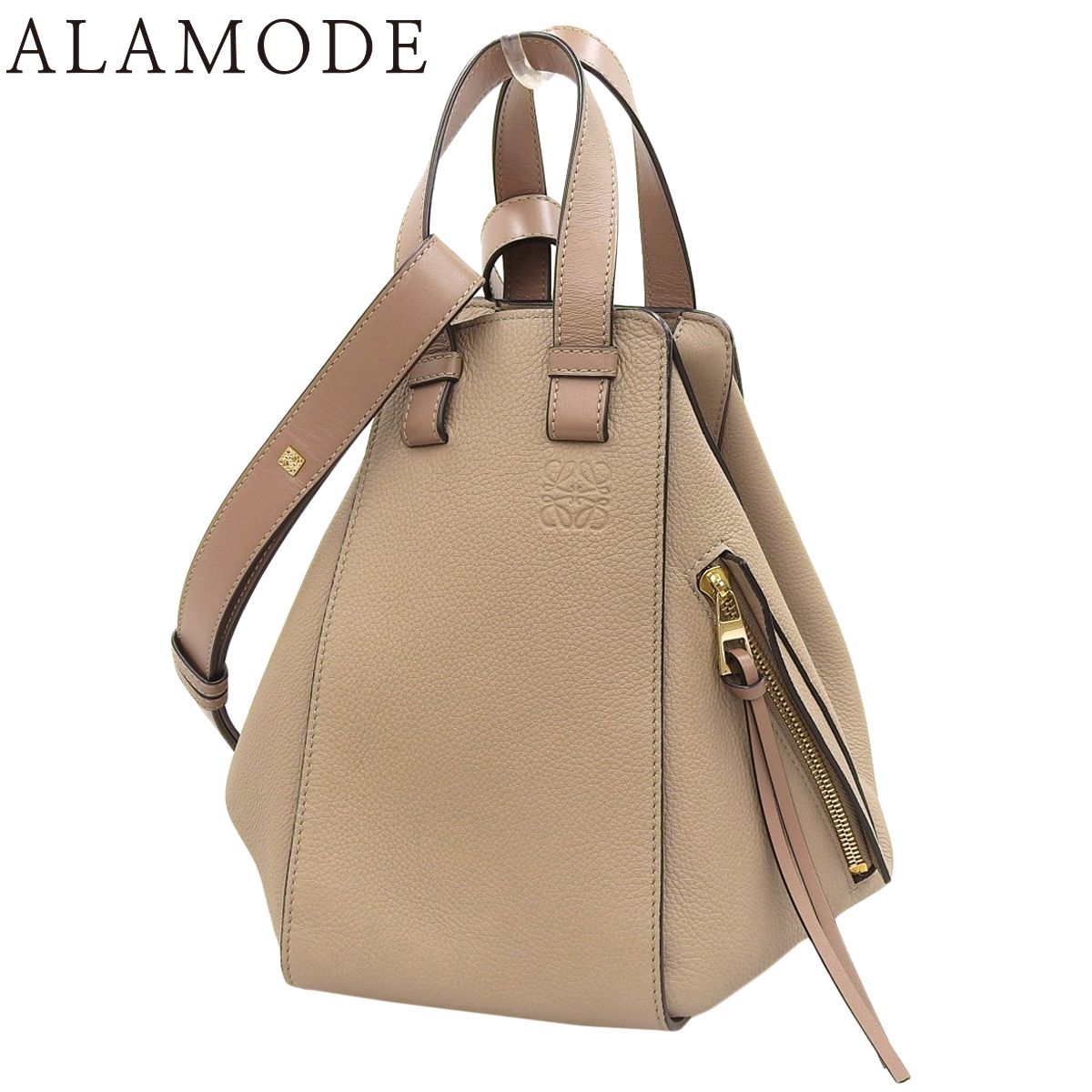 LOEWE ロエベ Hammock ハンモック スモールバッグ ハンドバッグ ショルダー 2 WAY 肩掛け グレインカーフレザー サンド グレージュ ゴールド金具 レディース アラモード