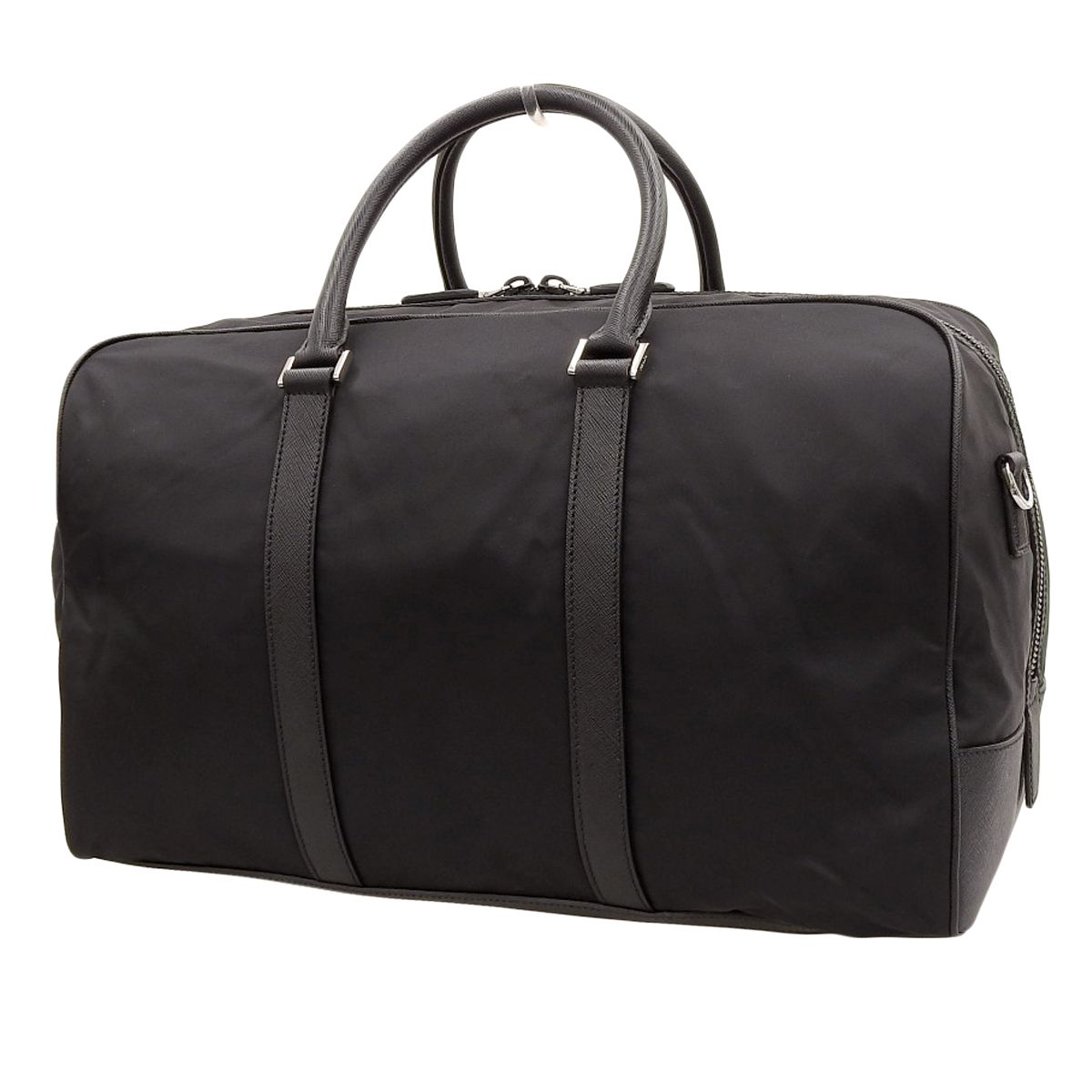 PRADA プラダ ロゴプレート ボストンバッグ ボストンバッグ 2WAY ショルダー 旅行バッグ トラベルバッグ ナイロン サフィアーノレザー ブラック黒 シルバー金具 メンズ 40802161480 アラモード