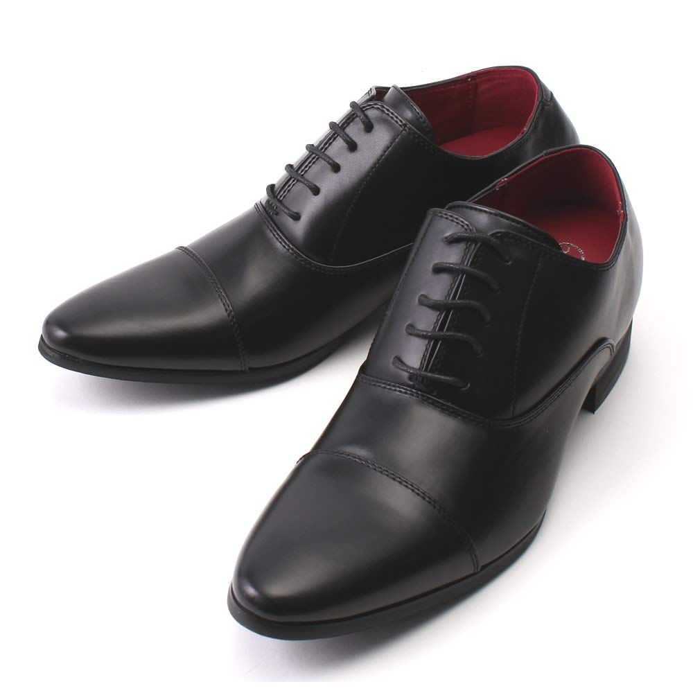 ストレートチップ 内羽根 本革のようなシボ感 UP 7cm 背が高くなる靴 メンズ 黒 ビジネス シークレットシューズ クラウドナイン