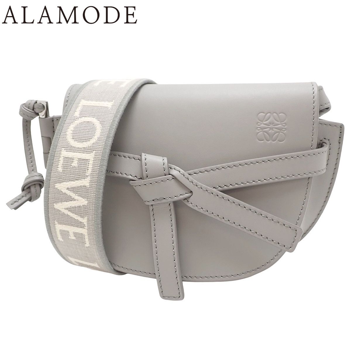 LOEWE ロエベ ゲートデュアル バッグ ミニ ショルダーバッグ 肩掛け 斜め掛け クロスボディバッグ リボン ソフトカーフ ジャガード グレー シルバー金具 A650N46X13 レディース 40802158343 アラモード