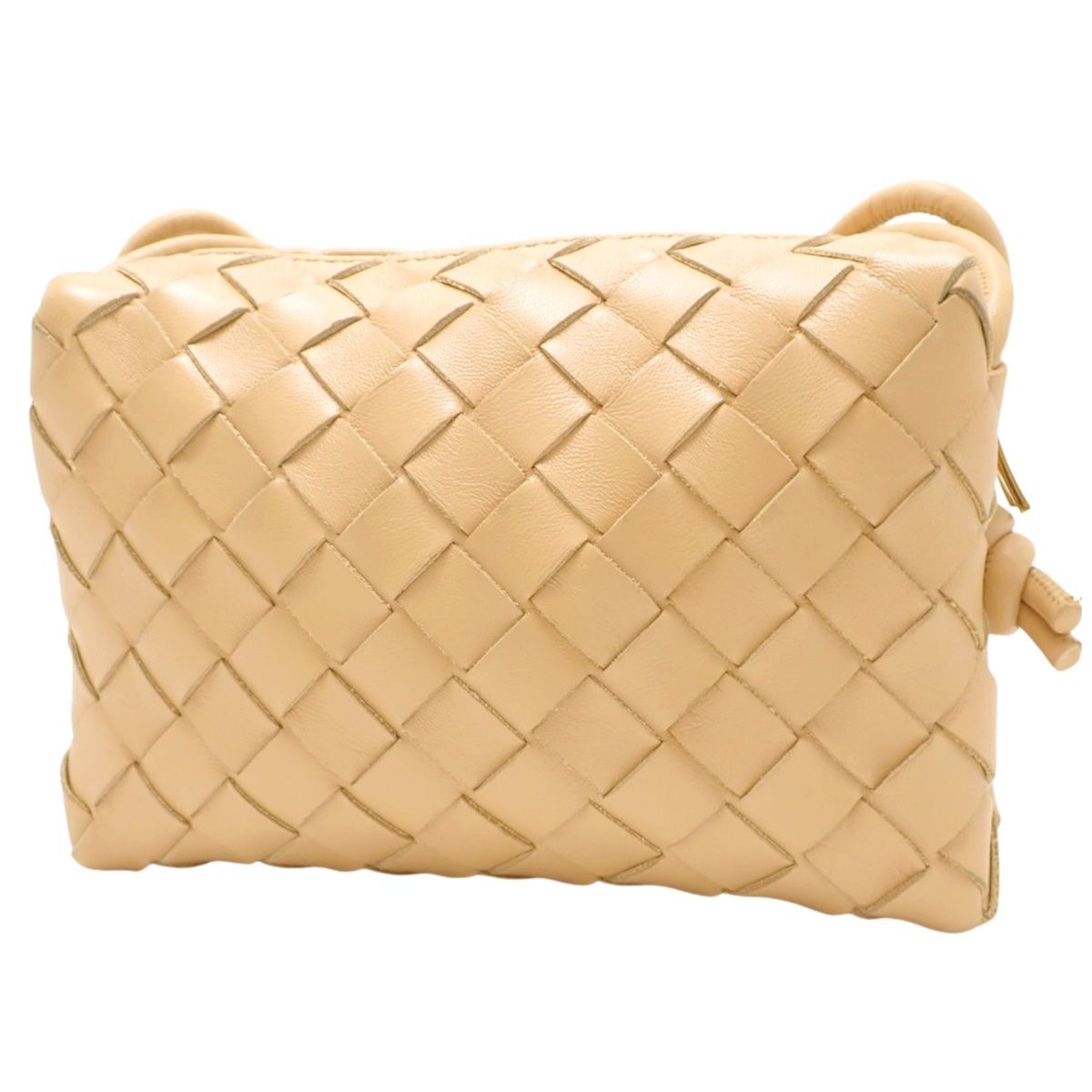 BOTTEGA VENETA ボッテガ ヴェネタ イントレチャート ミニ ループ カメラバッグ ショルダーバッグ 肩掛け 斜め掛け クロスボディバッグ ラムスキン ベージュ ゴールド金具 680254 レディース 40802159040 アラモード