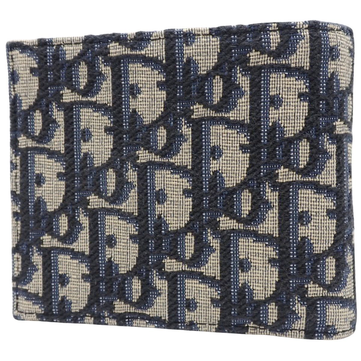 Christian Dior クリスチャン ディオール オブリーク ジャカード 2つ折り ウォレット 二つ折り 財布 札入れ カーフスキン ブラック黒 ブルー青 ベージュ _H 05 E メンズ アラモード