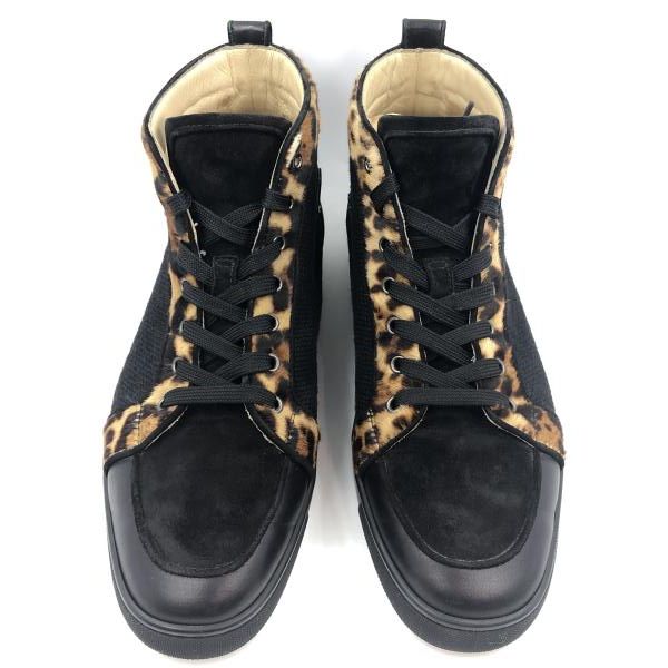 Christian Louboutin レオパード柄ハラコ ハイカットスニーカー ブラック×レオパード size 44 ルブタン 24