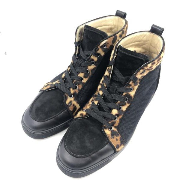 Christian Louboutin レオパード柄ハラコ ハイカットスニーカー ブラック×レオパード size44 ルブタン 24