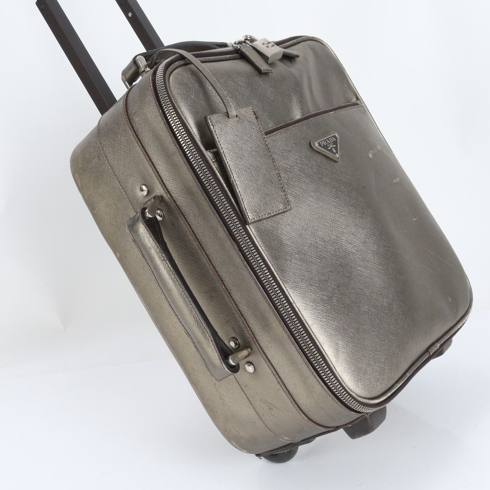 プラダ サフィアーノ レザー 三角ロゴ スーツケース キャリーケース バッグ 出張 旅行 トランク ゴールド メンズ ECE CY 1