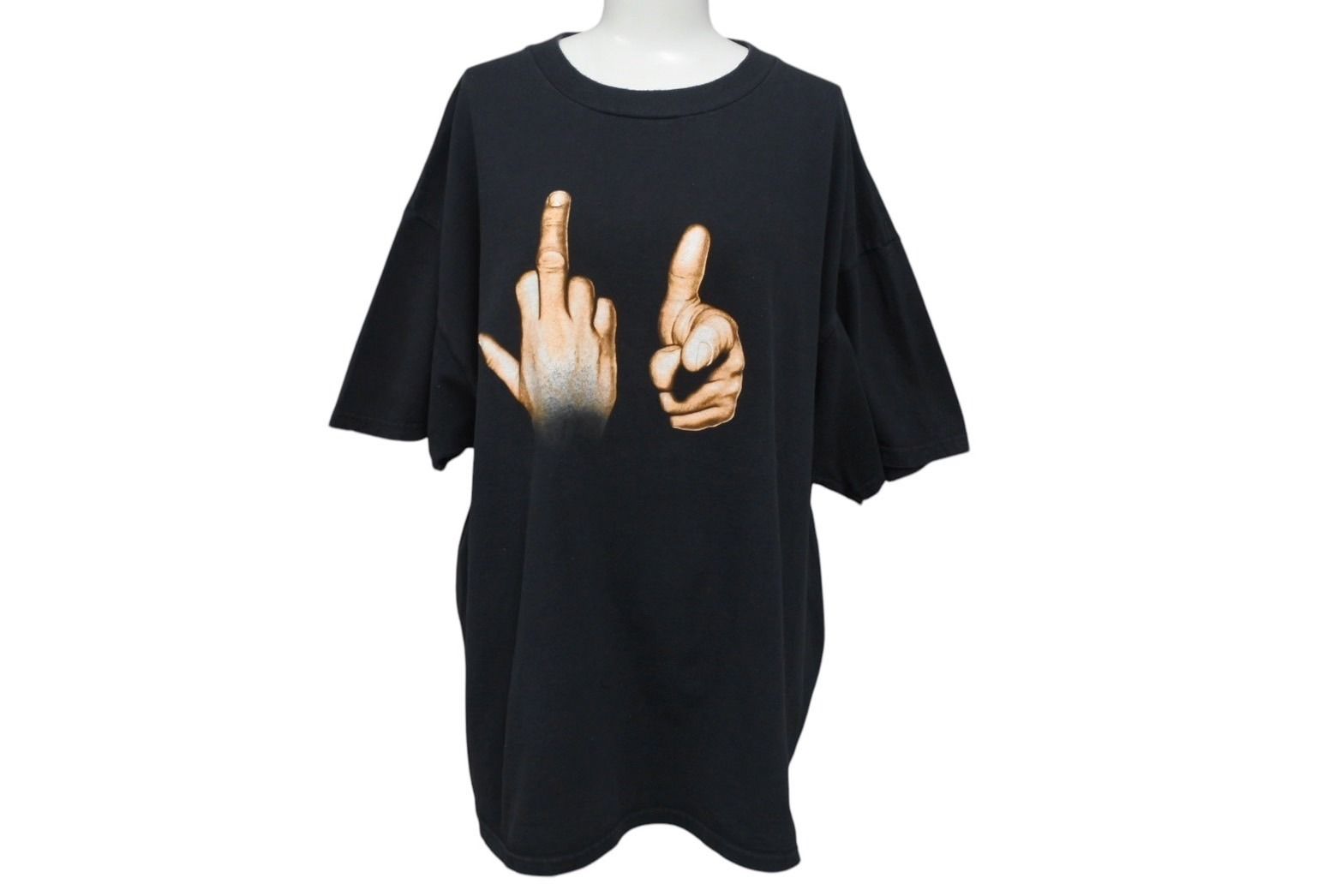 VINTAGE ヴィンテージ FUCK YOU HAND SIGN ハンドサイン 半袖Ｔシャツ ブラック コットン サイズXL 4c075793