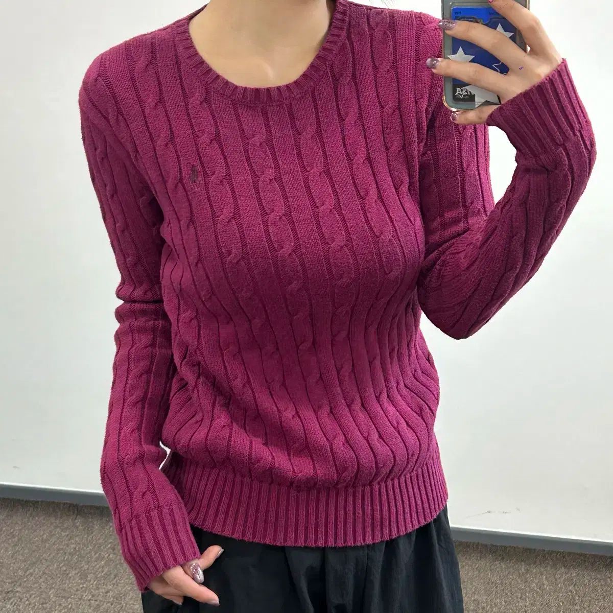 ポロ バーガンディ ポニー ケーブルニット